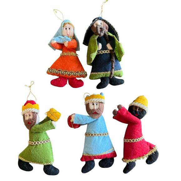 5 PC Felt Nativity Scene Christmas Ornaments Holy Family Dolls Jesus Mary 5" - Picture 1 of 8